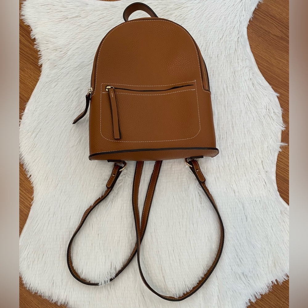 Women’s Backpack Pebbled Faux Leather Cognac Brown Adjustable Straps - Picture 2 of 8